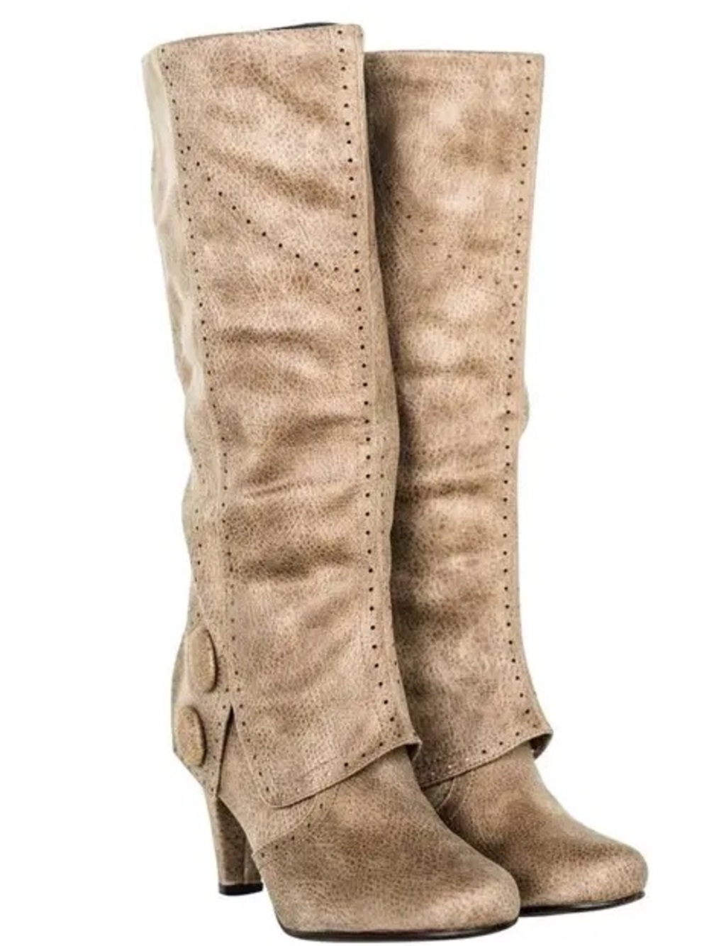Not Rated Knee-High Button-Accent Heeled Boots in Taupe